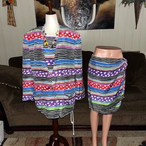 Chaus • 3 Piece Outfit • Skirt/Blouse/ Jacket • Silk • Multi-Colors • Large